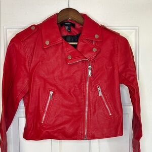 Forever 21 Bold Red Cropped Faux Leather Jacket
